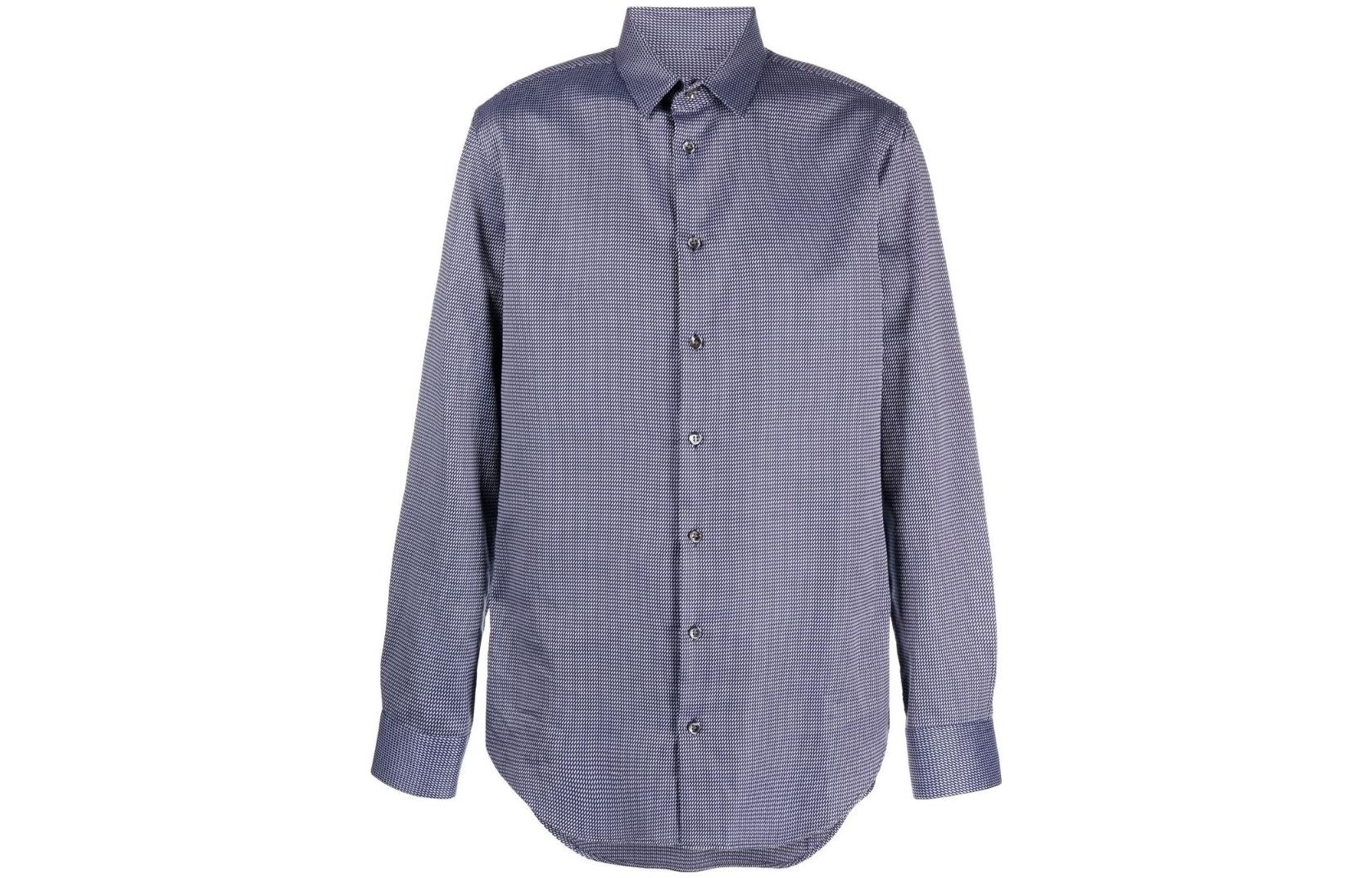 GIORGIO ARMANI Giorgio Armani SS23 geometric print long-sleeved shirt for men navy blue