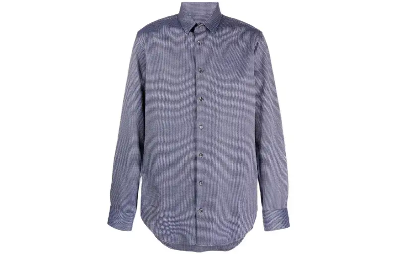 GIORGIO ARMANI Giorgio Armani SS23 geometric print long-sleeved shirt for men navy blue
