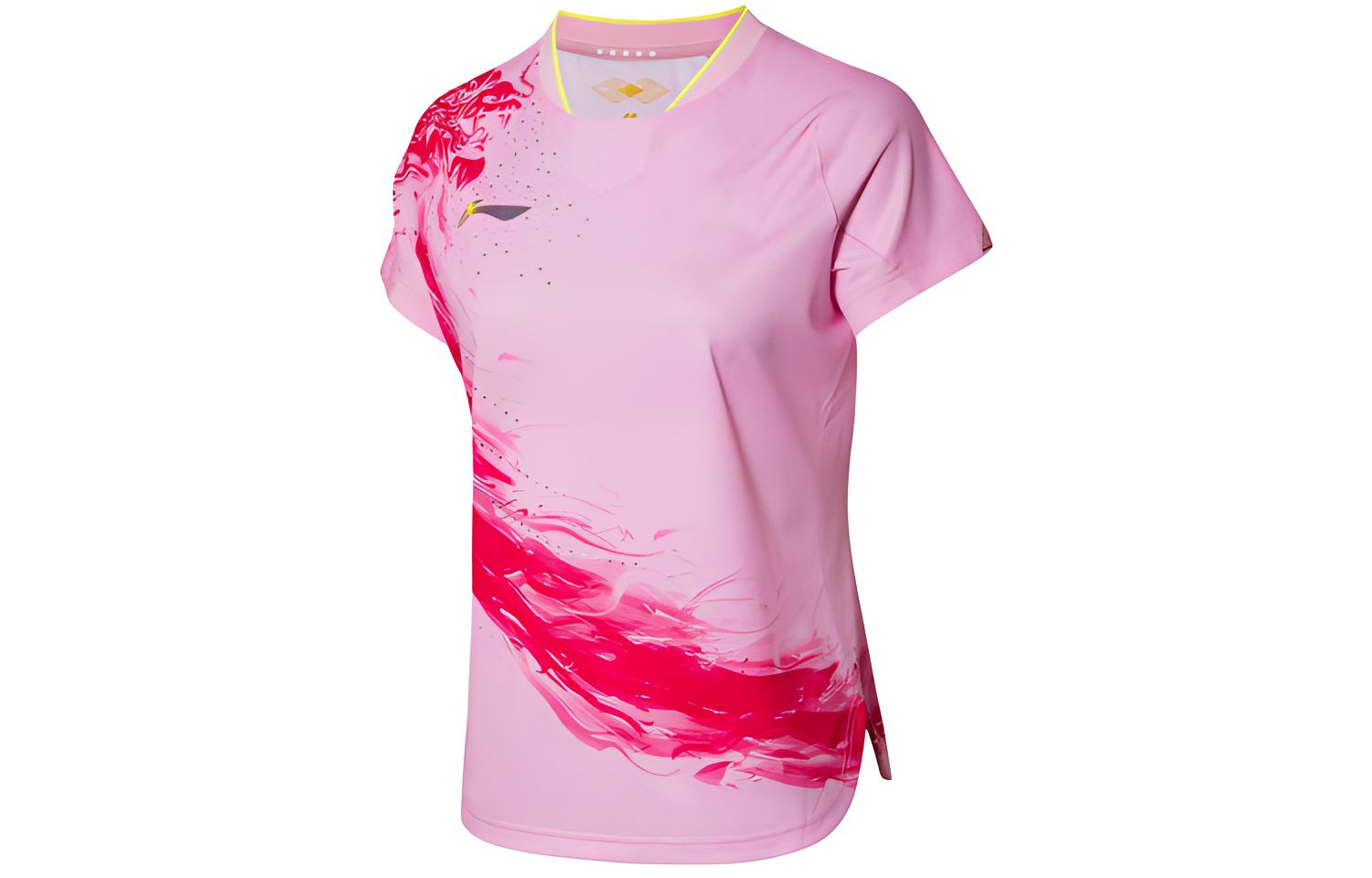Li Ning Table Tennis Clothing Women’s Pink V Neck Moderate