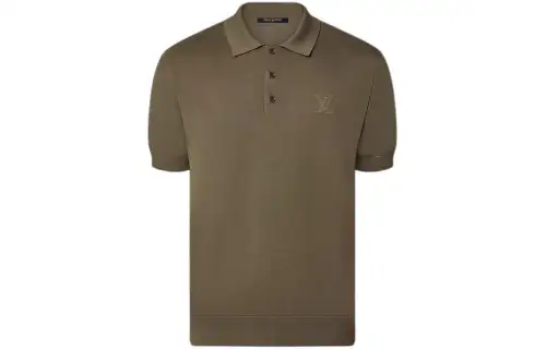 LOUIS VUITTON Cashmere And Cotton Blend Short Sleeved Polo Shirt Men's Olive