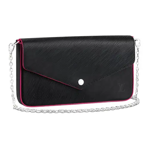 LOUIS VUITTON Cow Leather Shoulder Bag, Crossbody Bag Women's Black & Rose Red