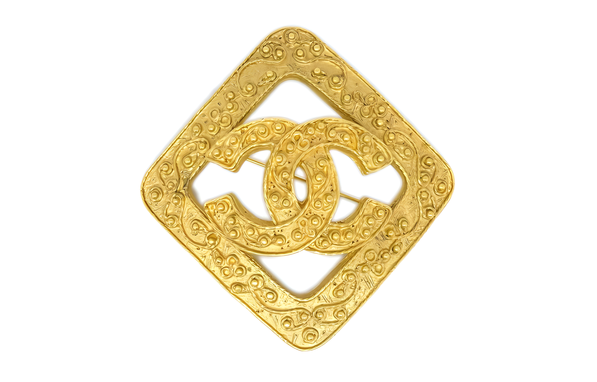 Chanel 1994 embossed-finish CC-logo diamond-shaped brooch