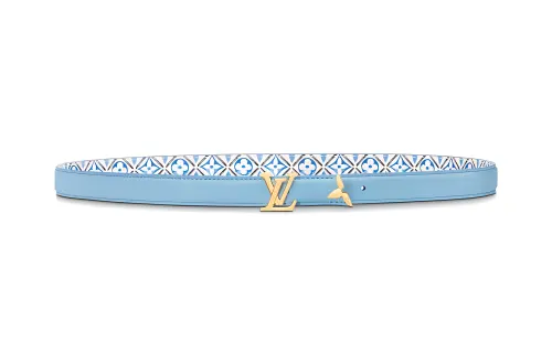 LOUIS VUITTON PRETTY Canvas Leather Metal Parts Leather Belts Women's Blue/White Width 2cm