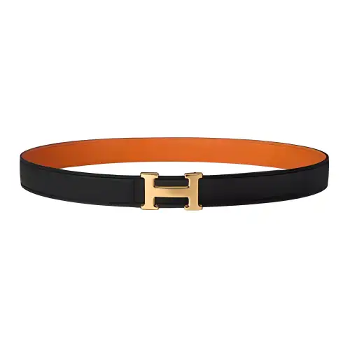 HERMES MINI H Metal, Gold Plated Calfskin Leather Belts Men's Width 2.4cm
