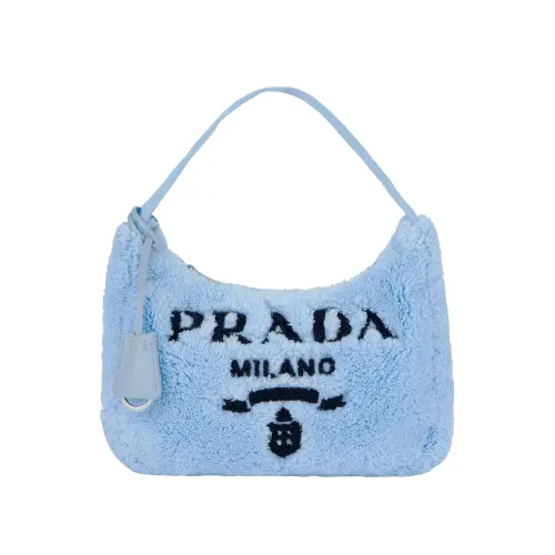 PRADA Re Edition 2000 Soft Terry Fabric Shoulder Bag, Hobo Bag, Handbag Mini Women's Sky Blue & Black