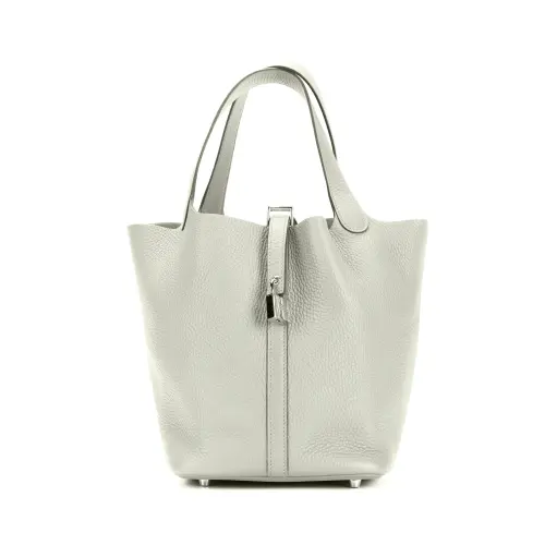 HERMES Picotin Lock Clemence Bullock Leather Basket Bag, Bucket Bag, Handbag 22 Women's 0W Gris Neve Ice Crystal Gray