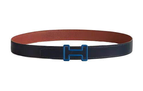 HERMES Calfskin Leather Belts Men's Width 3.2cm