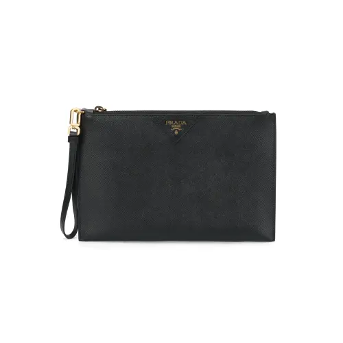 PRADA Saffiano Leather Clutch Regular Unisex Black