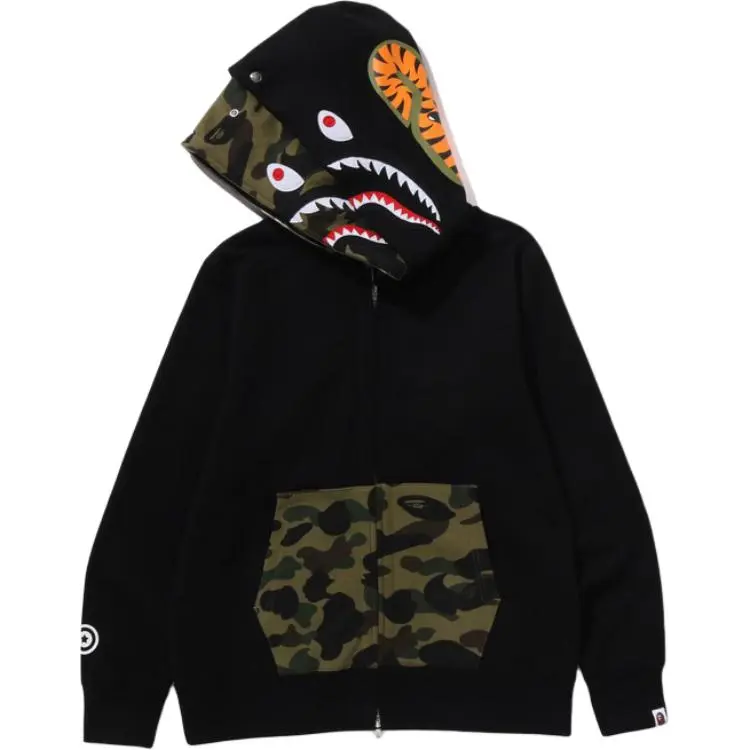 A Bathing Ape camo-panel shark-print hoodie