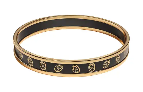 HERMES Enamel, Gold Plated, Metal Bangles Women's Black/Gold