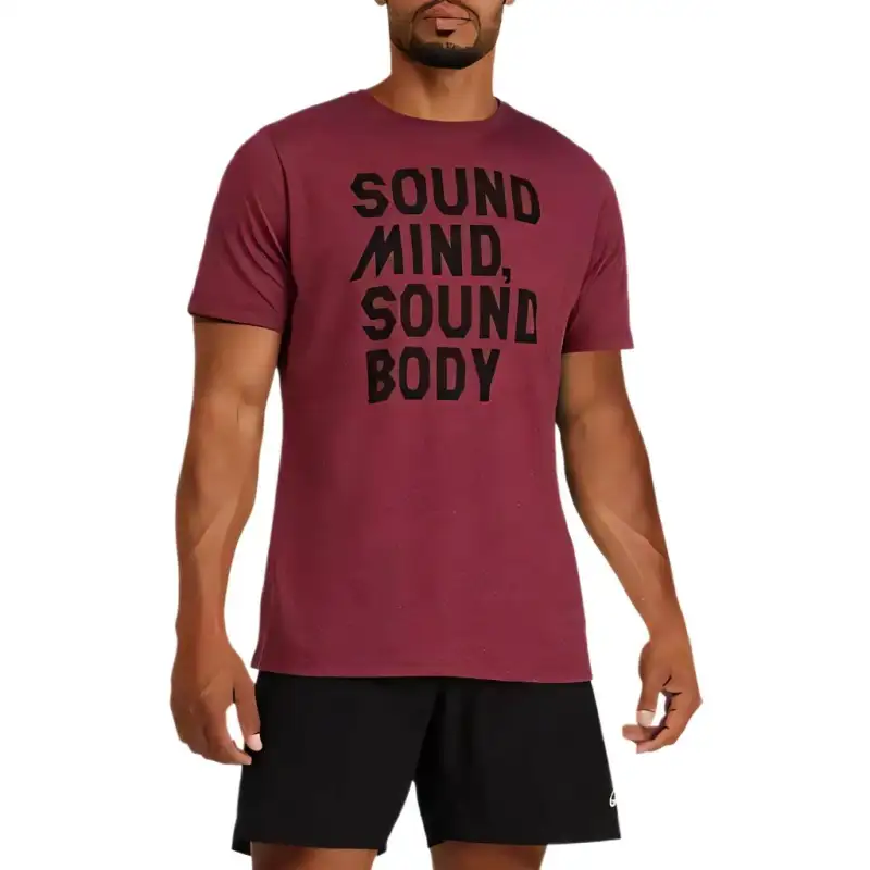 Asics SS SOUND MIND T Shirt Men's Dark Purple Red