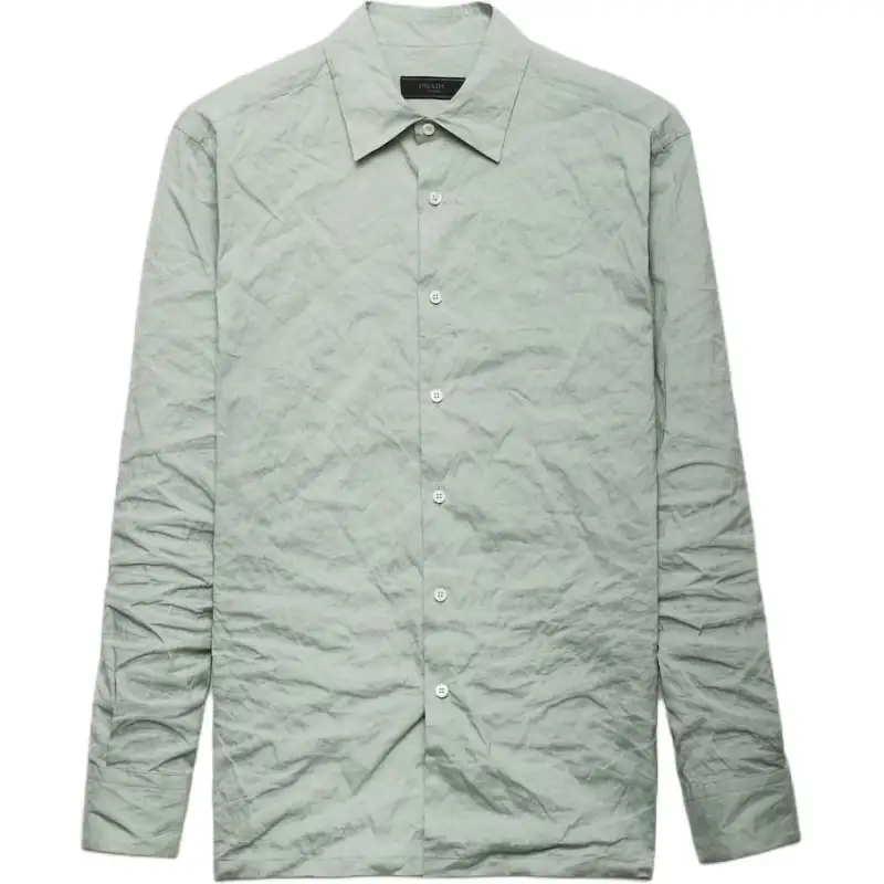 PRADA Shirts Men's Green Pointed Collar Moderate Other