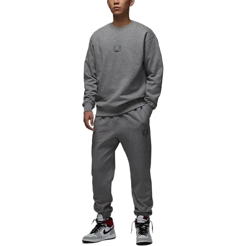 Jordan Flight Fleece Lined Crew Neck Pullover Drop Shoulder Long Sleeved Sweatshirt Men's Carbon Gray