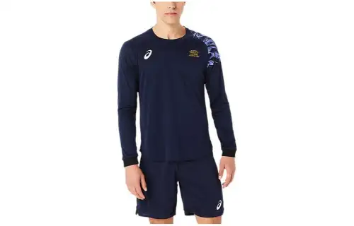 ASICS Sweatshirts Men's Blue Crew Neck Moderate Regular