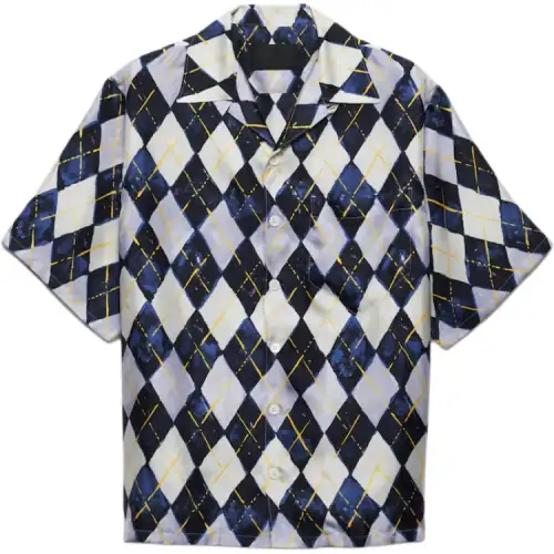 PRADA Shirts Men's Marine Blue Cuban Collar Moderate Other