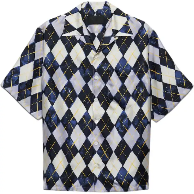 PRADA Shirts Men's Marine Blue Cuban Collar Moderate Other