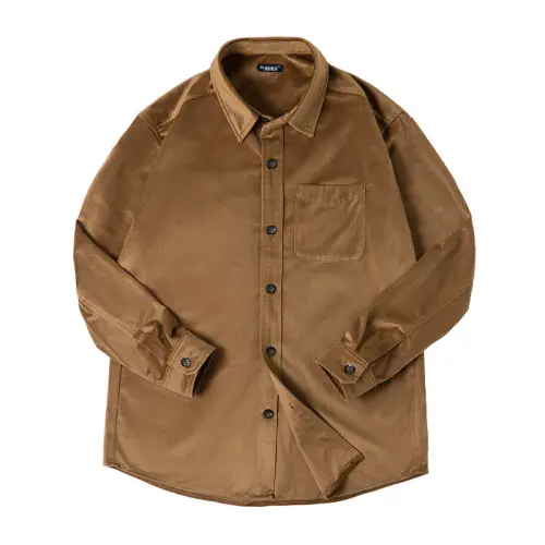 MADEN American casual brown draped velvet glossy layered workwear long-sleeved shirt for men