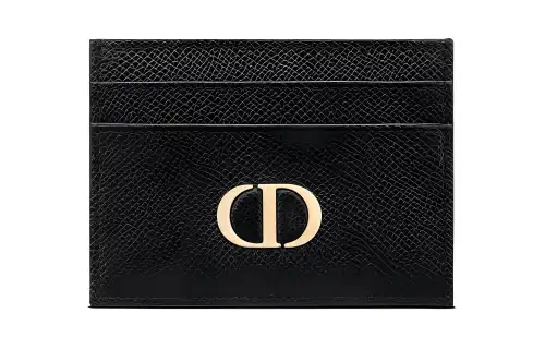 DIOR 30 Montaigne Grain Cow Leather Card Holder Card Holder Regular Women's Black