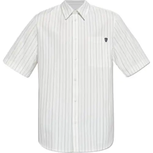 Burberry Logo Embroidered Short Sleeved Striped Shirt