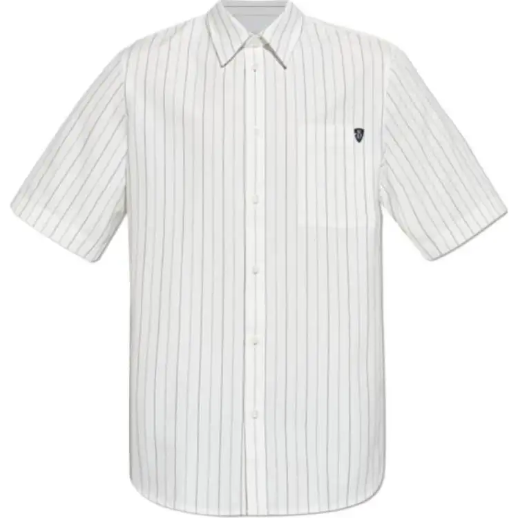 Burberry Logo Embroidered Short Sleeved Striped Shirt