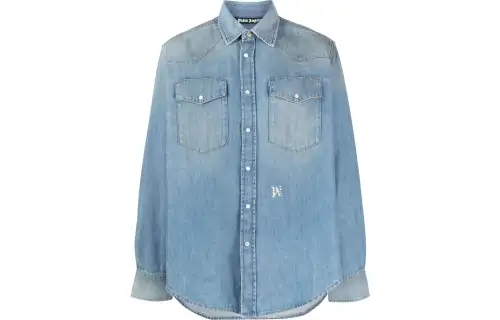 PALM ANGELS Monogram embroidered Denim Shirt