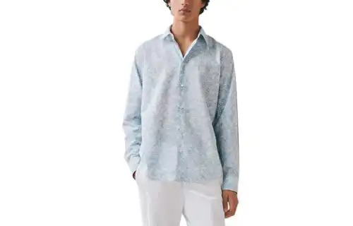 HERMES Shirts Men's Gray Blue Lapel Moderate Other