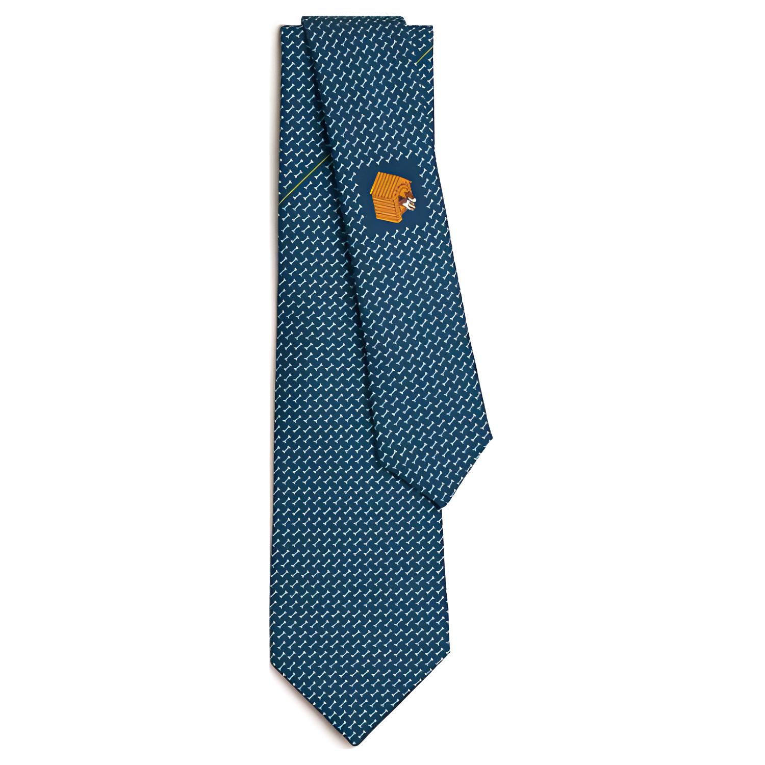 HERMES Mulberry Silk Ties Men's Marine Blue