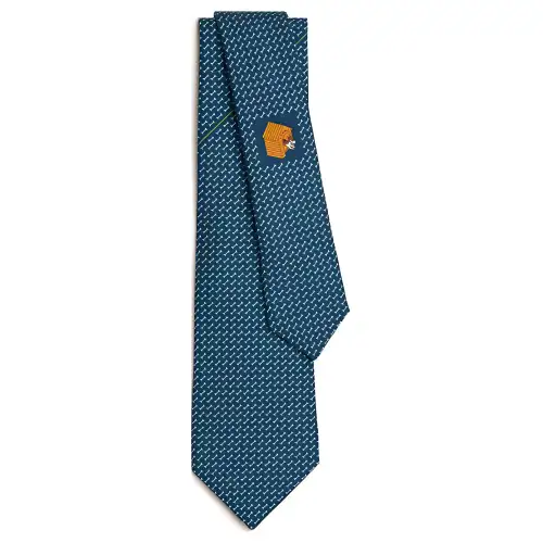 HERMES Mulberry Silk Ties Men's Marine Blue
