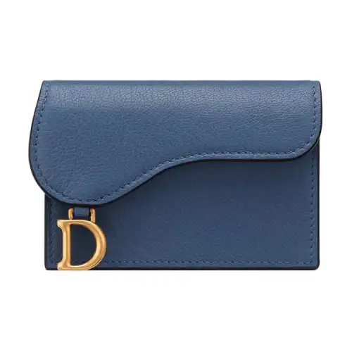 DIOR Saddle Flap Sheepskin Card Holder Women's Denim Blue