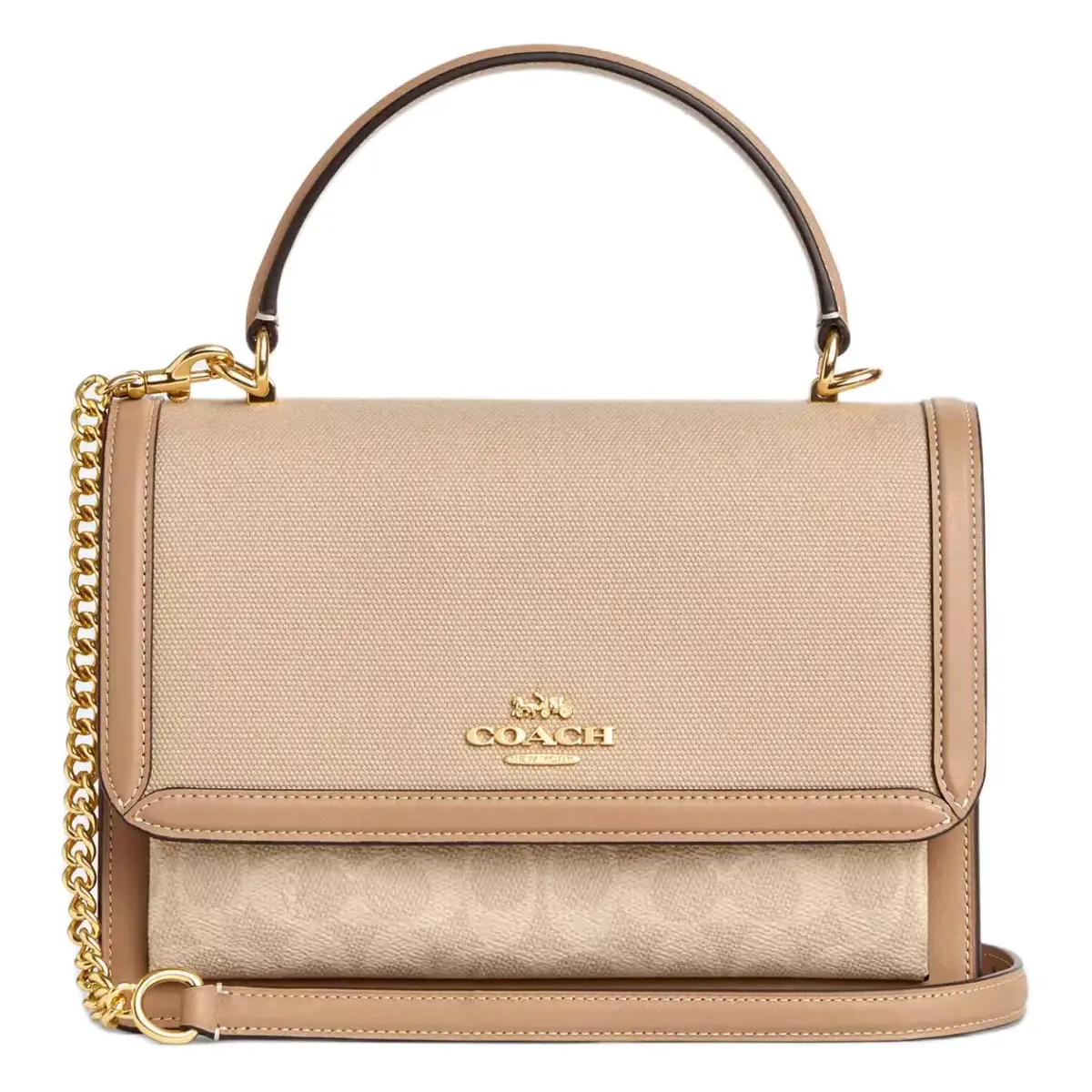 COACH Klare Coated Canvas With Leather Shoulder Bag, Crossbody Bag, Handbag Medium Women's Natural Multicolor
