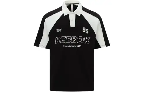 Reebok Polo Shirts Unisex Black Polo Collar Moderate Straight Fit