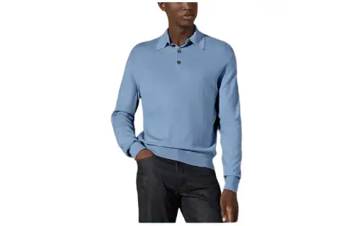 HERMES Polo Shirts Men's Blue Polo Collar Moderate Straight Fit