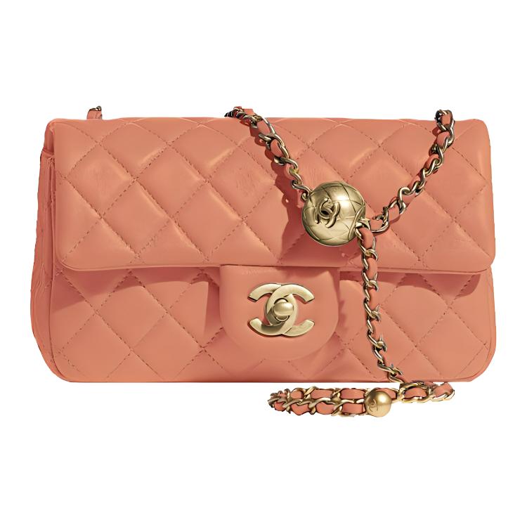 CHANEL 21B Fall Classic Flap CF Leather Shoulder Bag, Crossbody Bag Women's Dried Rose Pink