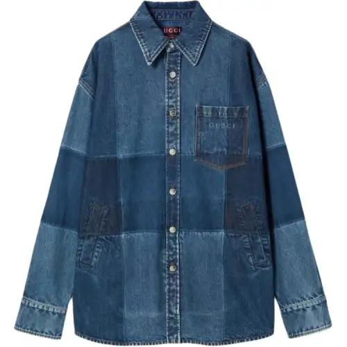 GUCCI Shirts Men's Blue Pointed Collar Moderate Denim