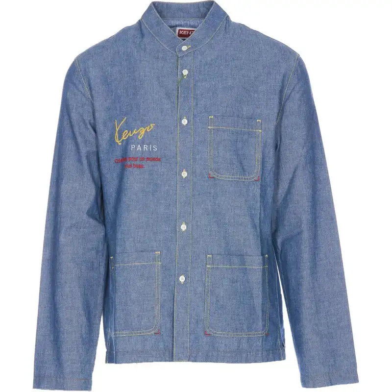 KENZO Embroidered Collared Long-Sleeve Shirt