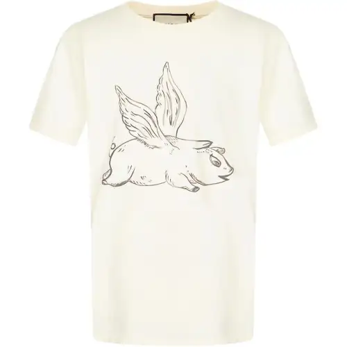 GUCCI T Shirts Men's Beige Crew Neck Moderate Straight Fit