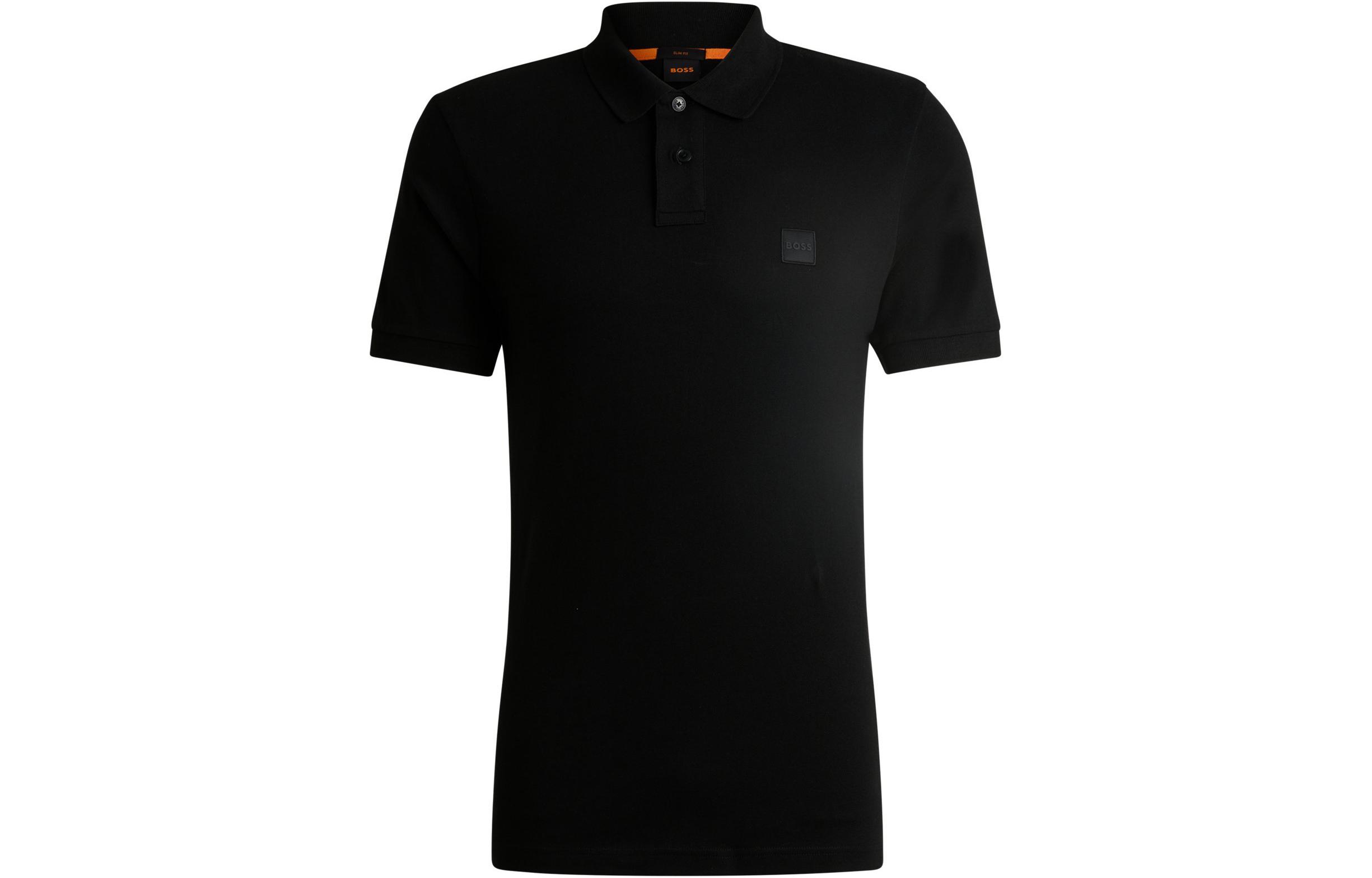 HUGO BOSS Твердый цвет прямые Новый с застежкой короткий рукав рубашка поло мужской стиль черный