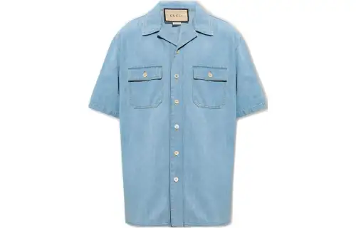 GUCCI Shirts Men's Blue Cuban Collar Moderate Other