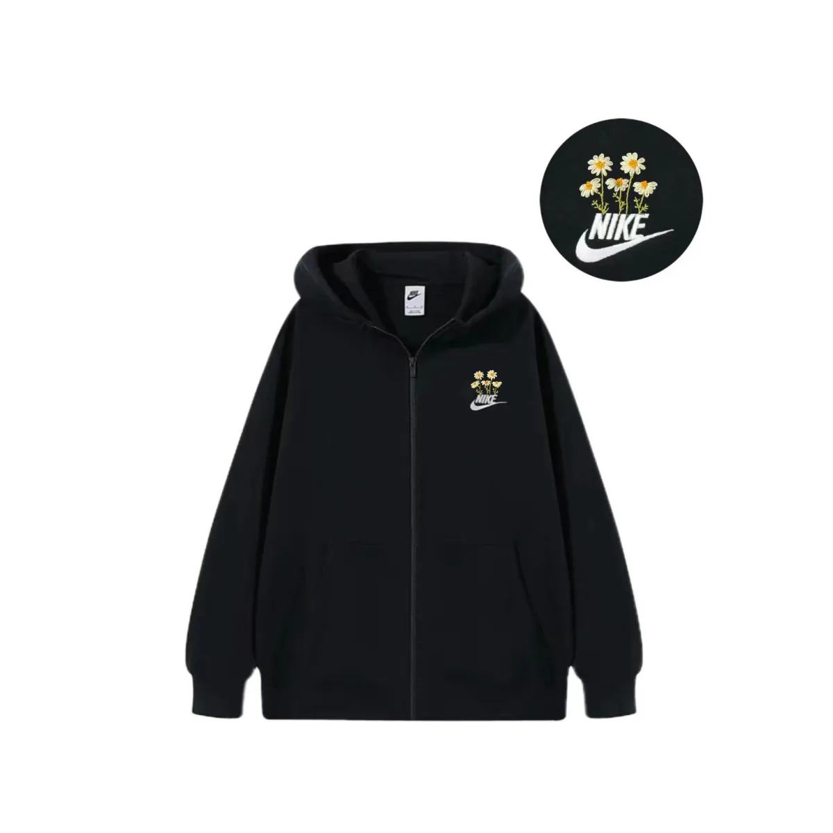 Nike Sweatshirts Unisex Black Hooded Moderate Cardigan