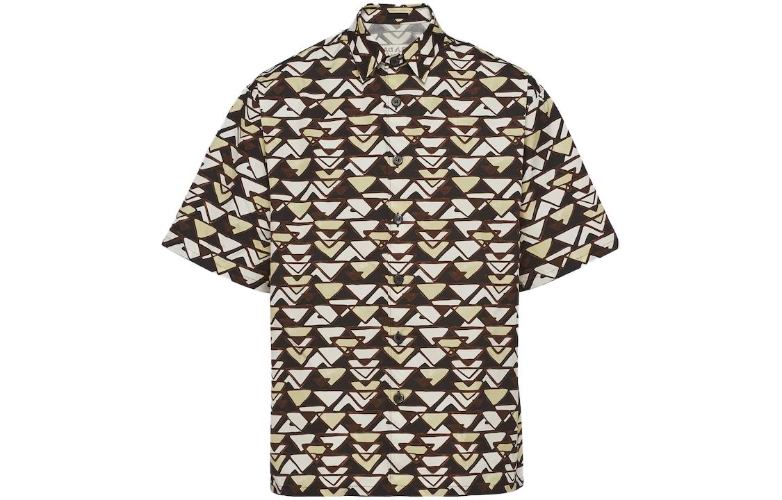 PRADA SS23 Geometric pattern all-over lapel single-breasted half-sleeved shirt, men's color