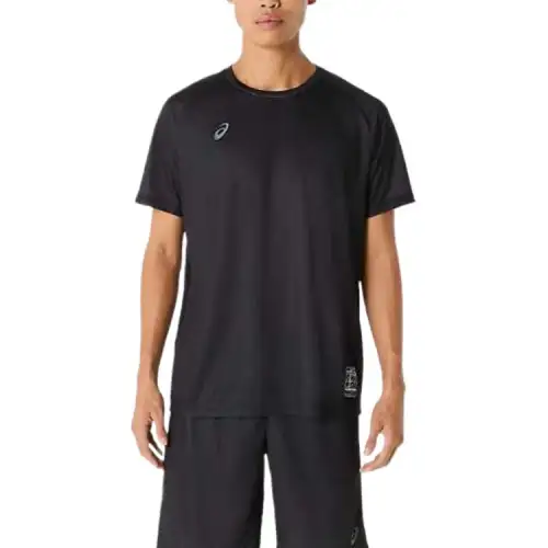 ASICS T Shirts Men's Black Crew Neck Moderate