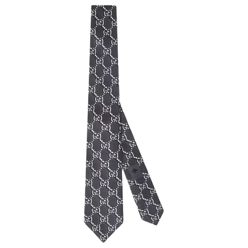 GUCCI Brand Logo Silk Cupro Ties Men's Dark Gray