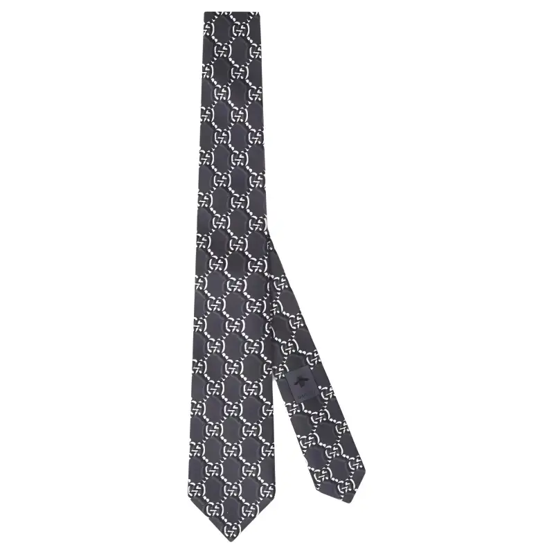 GUCCI Brand Logo Silk Cupro Ties Men's Dark Gray