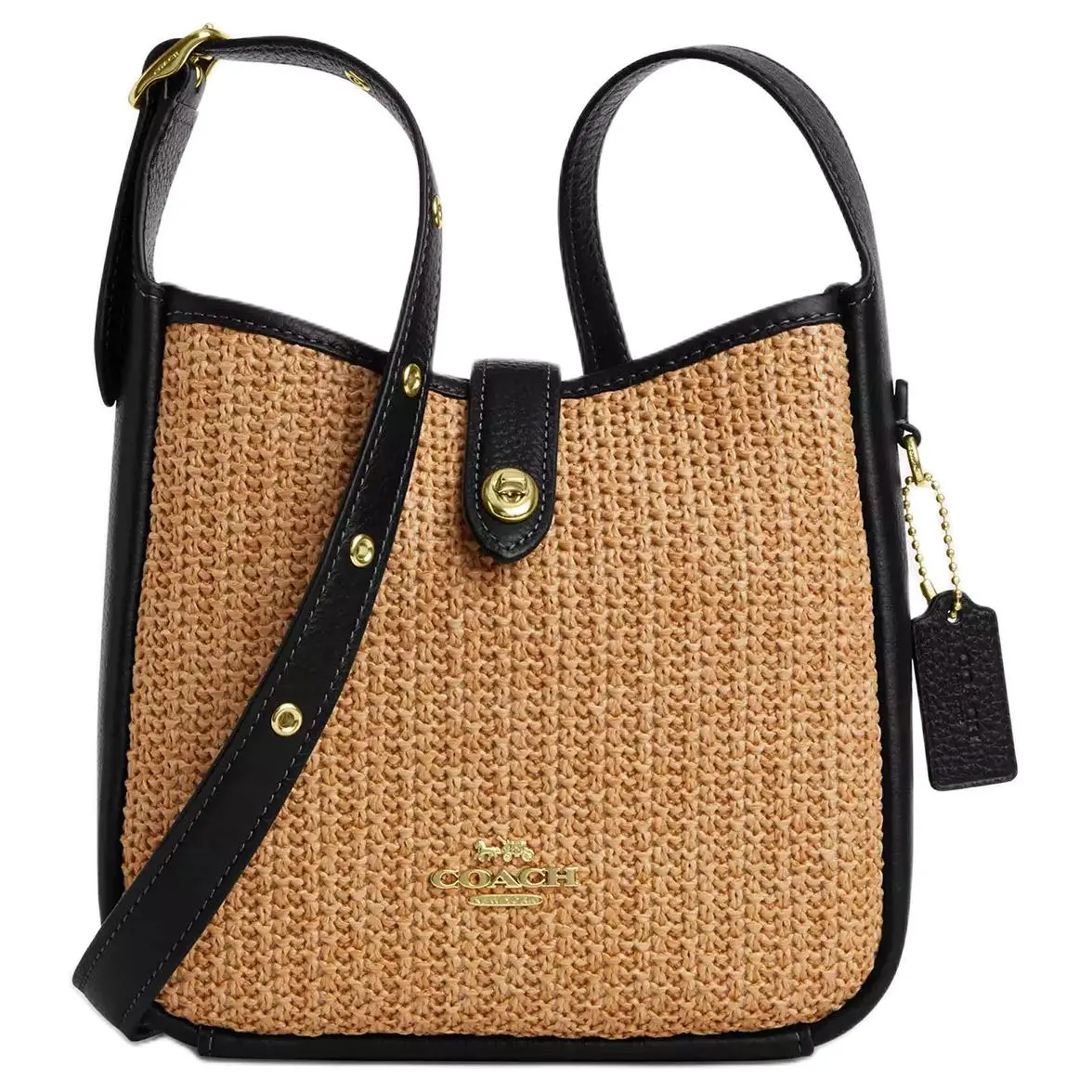 COACH Hadley Straw With Leather Shoulder Bag, Crossbody Bag Small Women's Khaki & Black