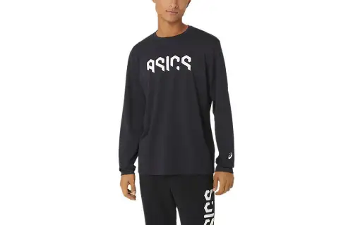 ASICS Sweatshirts Men's Black Crew Neck Moderate Regular