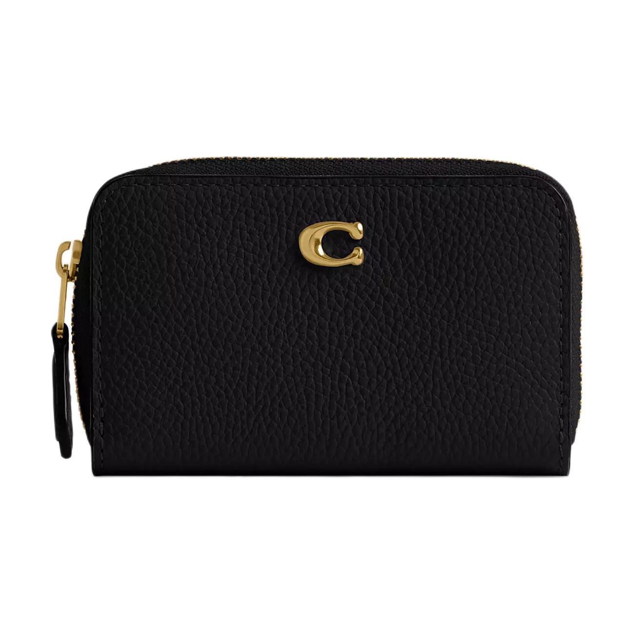 COACH Zip Around Leather Card Holder Regular Women's Black