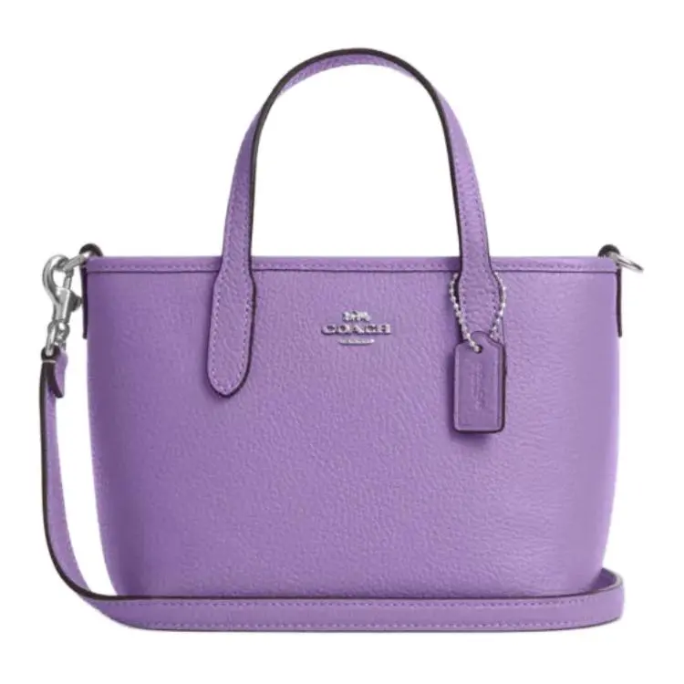 COACH City Pebbled Leather Tote Bag, Shopping Bag, Shoulder Bag, Crossbody Bag, Handbag Mini Women's Purple