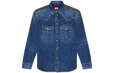 DIESEL Shirts Men's Blue Black Pointed Collar Moderate Other