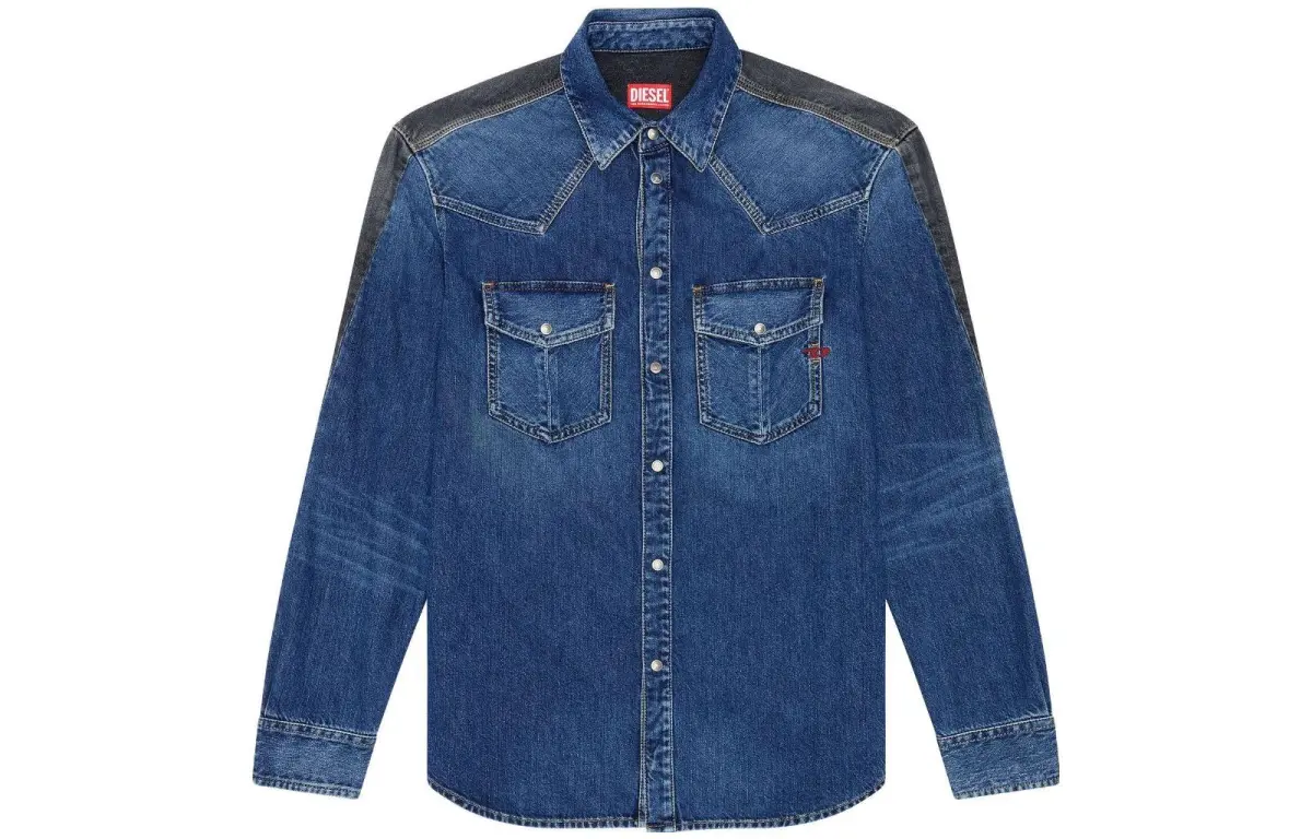 DIESEL Shirts Men's Blue Black Pointed Collar Moderate Other