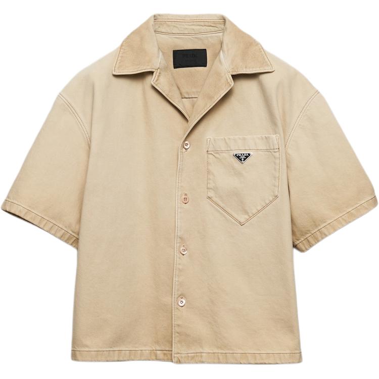 Мужская рубашка Prada PRADA Short Sleeved Shirt In Worn Bull Denim (бежевый)